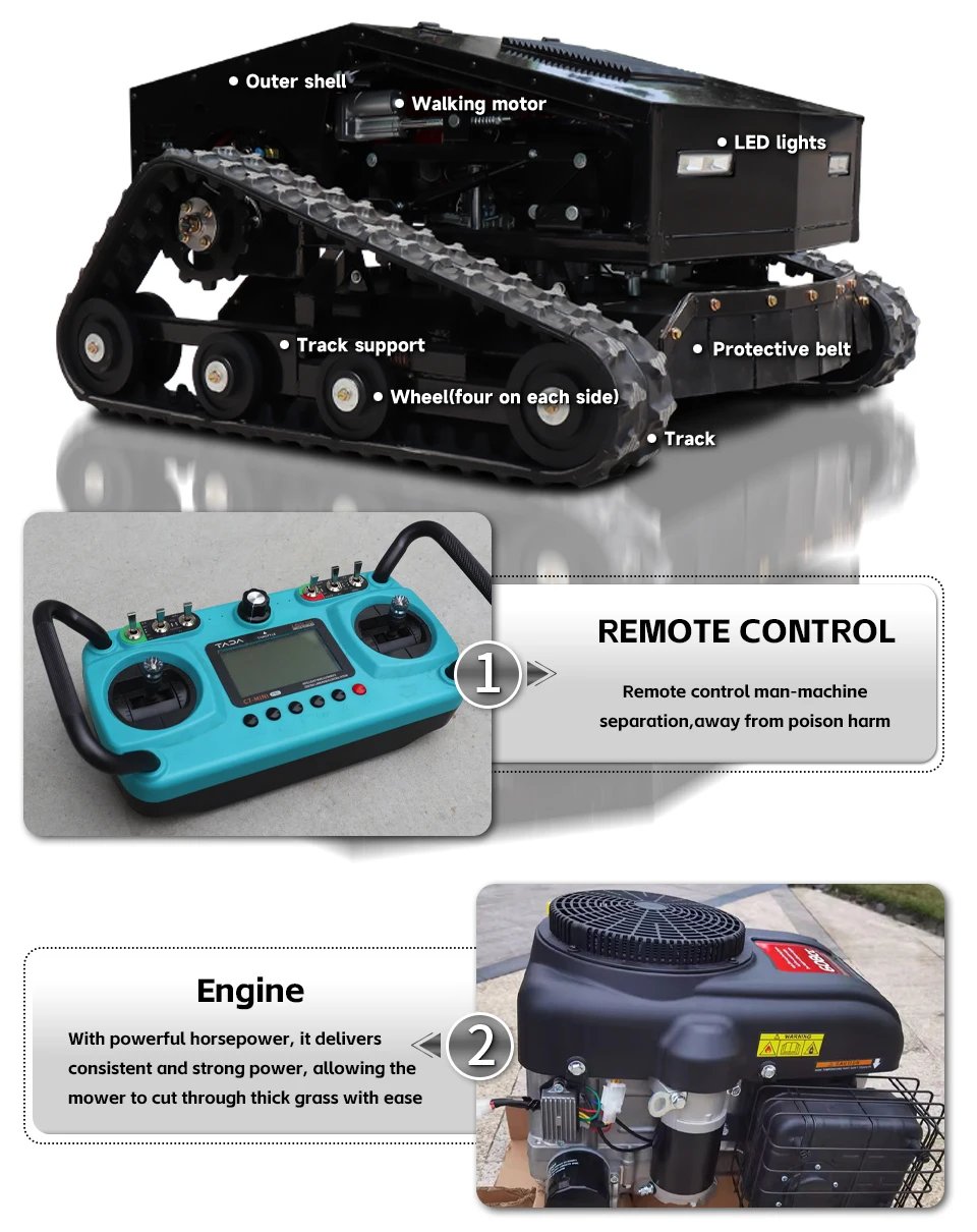 High-intensity operation 3800M²/H crawler mower robot GPS navigation automatic charging 800mm mowing width 23 horsepower