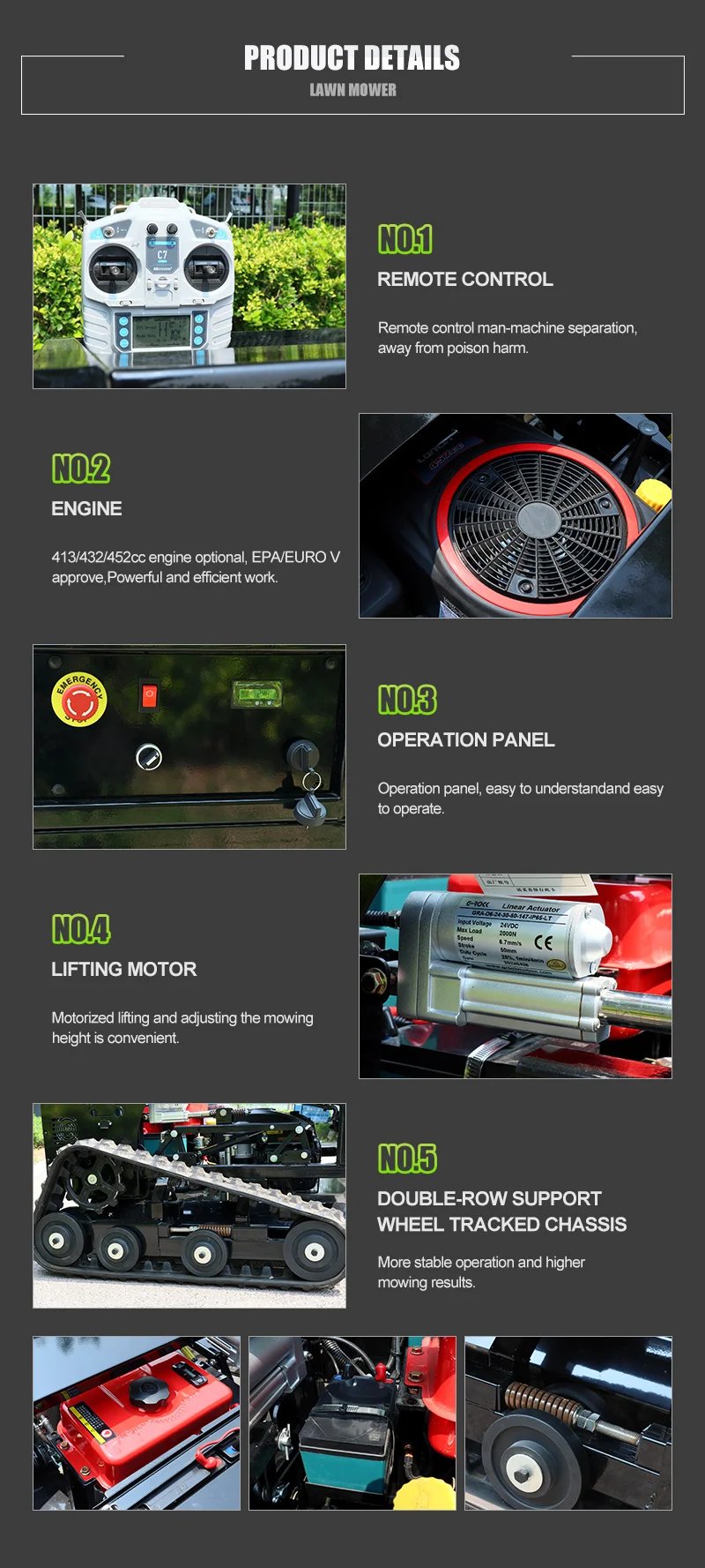 Customized Remote Control Cordless Lawn Mower Self-Propelled 4-Stroke Multifunction Lawn Tractor Robot for Home Garden