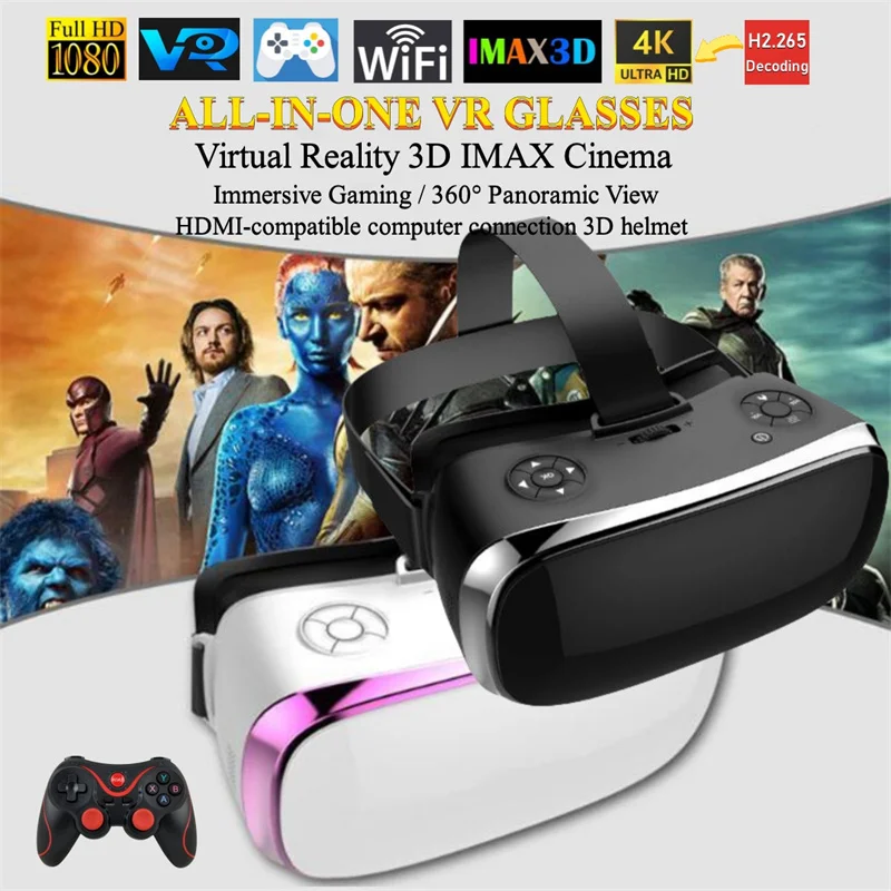 All-in-One VR Glasses Virtual Reality IMAX Cinema Headset Helmet 360° Full View Immersive Gaming Android PC Wireless 3D Glasses All-in-One VR Glasses Virtual Reality IMAX Cinema Headset Helmet 360° Full View Immersive Gaming Android PC Wireless 3D Glasses