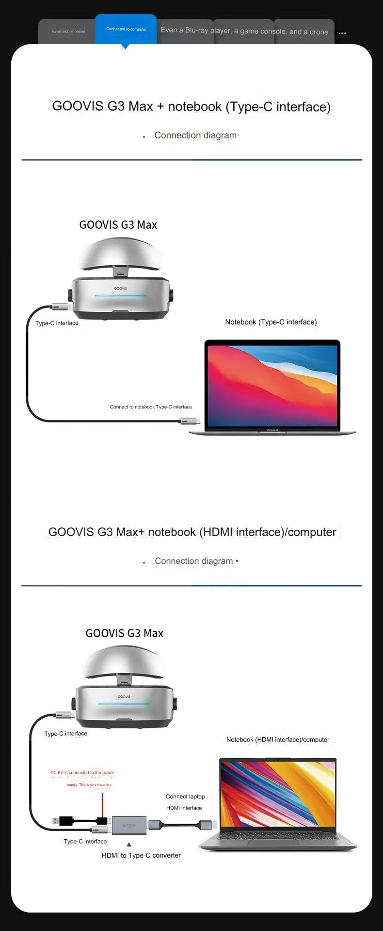 GOOVIS G3 MAX Headsets 3D Giant Screen Display 5K Non -VR AR Glasses Support Myopia Adjustment Suit For PC Smart Phone And Xbox
