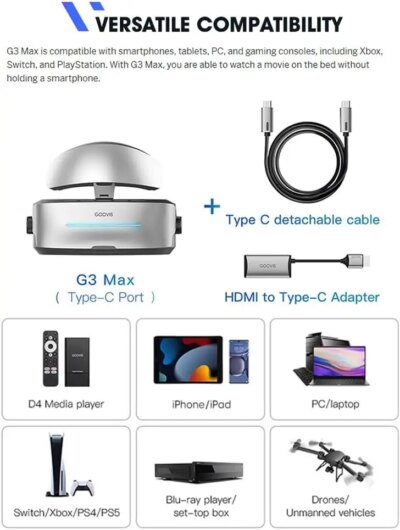 GOOVIS G3 MAX Headsets 3D Giant Screen Display 5K Non -VR AR Glasses Support Myopia Adjustment Suit For PC Smart Phone And Xbox - Image 4