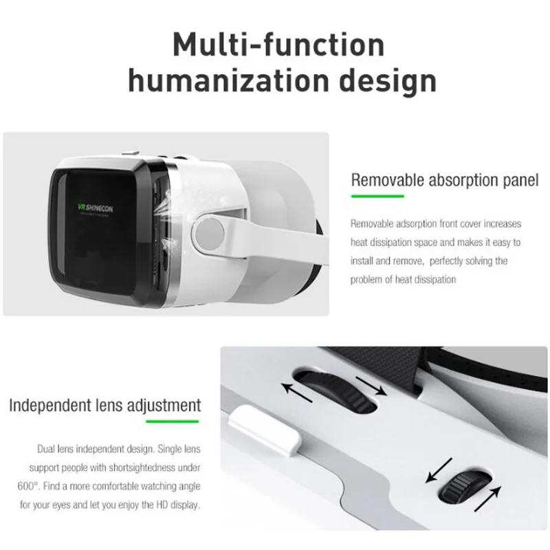 VR Glasses 3D Virtual Reality Glasses Stereo Headset Version for 5.5-7 Inch Mobile Phones, Support Joystick