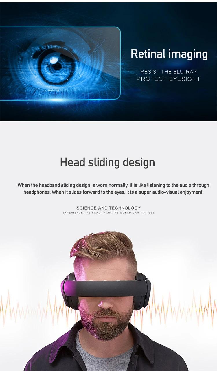 All-in-one VR Headset Audio with Video Adjustable Pupil Distance 360° Panoramic Viewing 3D Private Theater