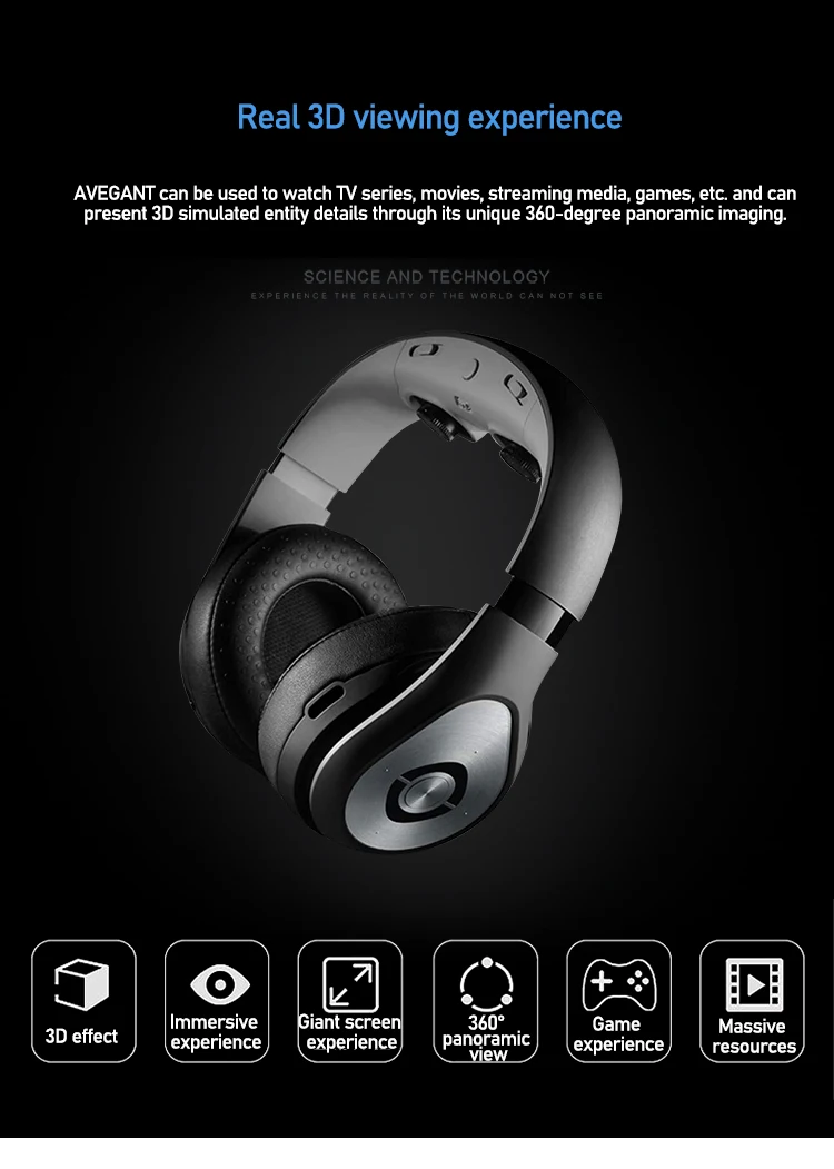 All-in-one VR Headset Audio with Video Adjustable Pupil Distance 2D / 3D Switching 360° Panoramic Viewing Private Theater