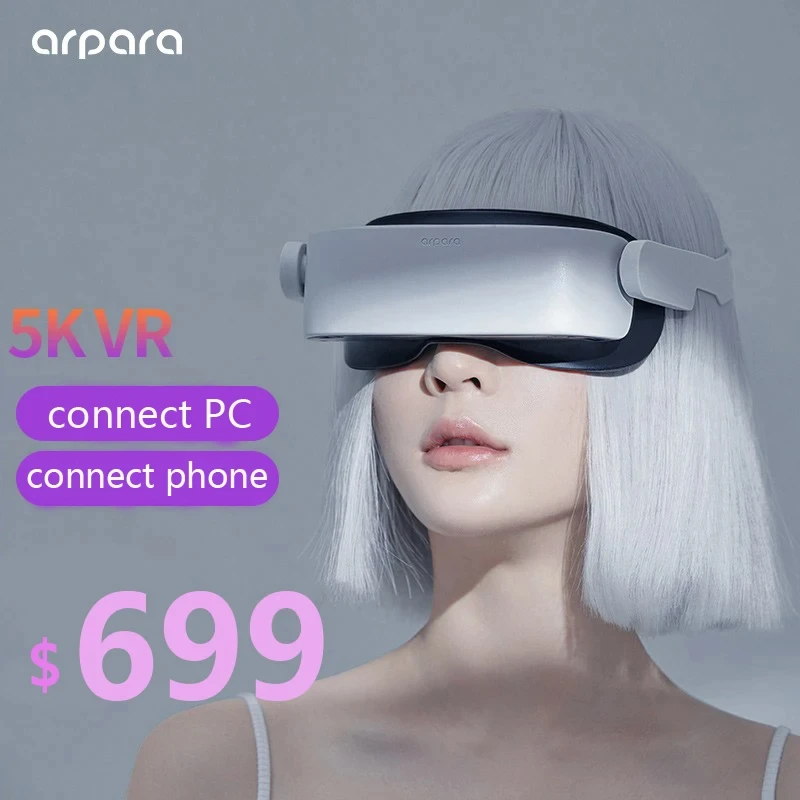 Arpara 5K VR Headset 3D Glasses Dual Micro-OLED 5120x2560 3514PPI Contrast 27% sRGB PC/Phone VR Helmet Steam VR Gaming