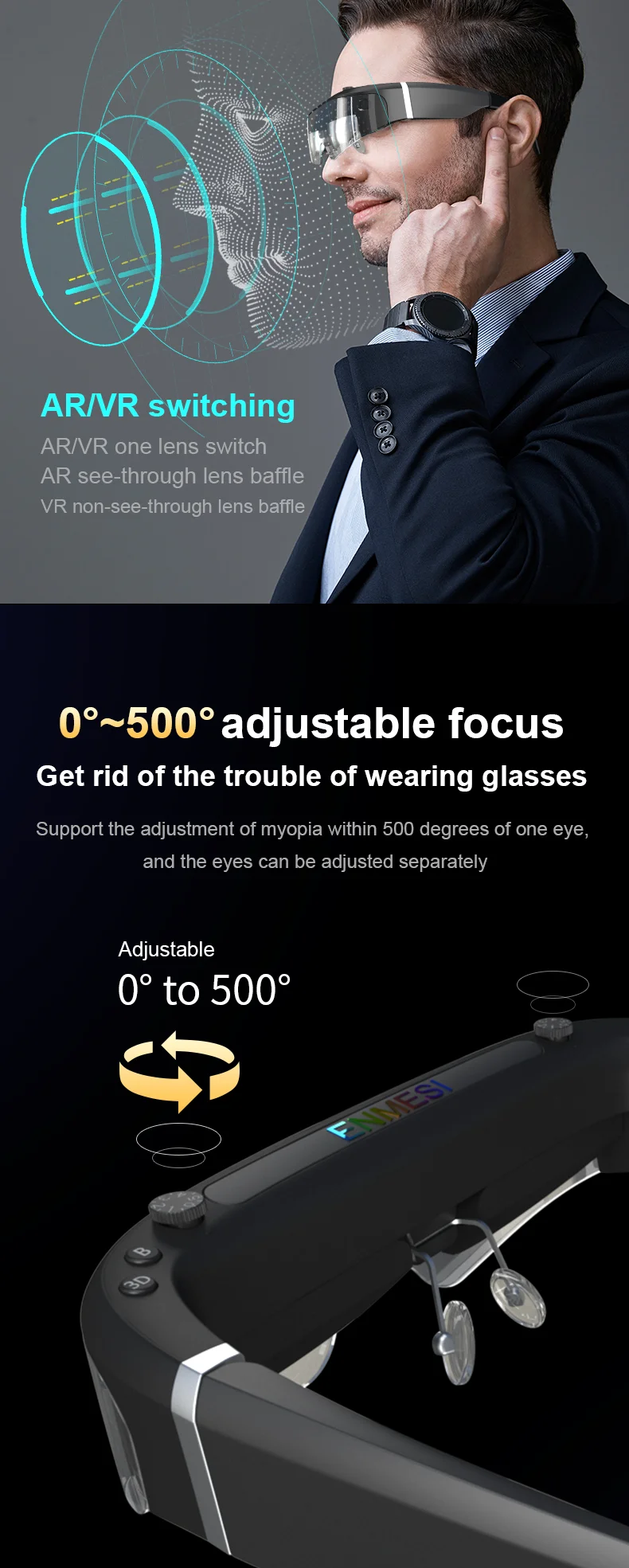 New Design ultra light and thin 3D Smart Video Glasses Virtual Reality Games 3d vr headset HD giant screen cinema smart glasses