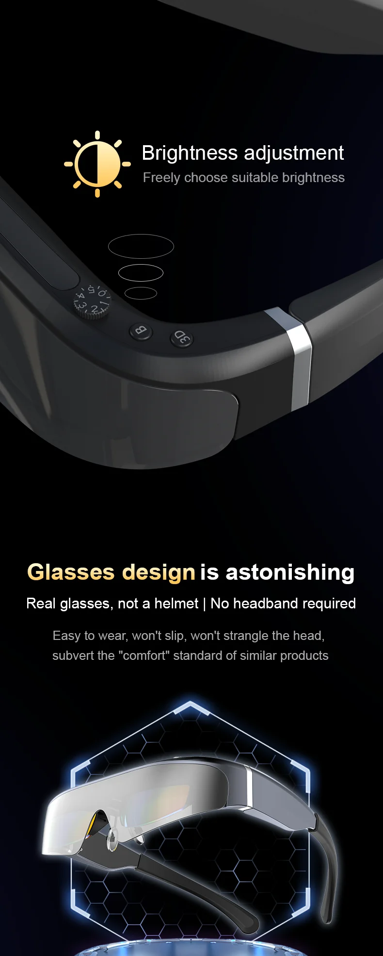New Design ultra light and thin 3D Smart Video Glasses Virtual Reality Games 3d vr headset HD giant screen cinema smart glasses