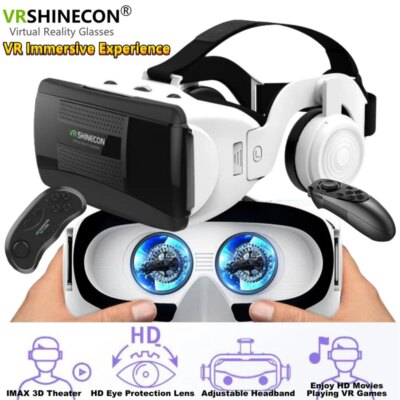 Virtual Reality Glasses IMAX Giant Screen 3D Movie Google Cardboard Box VR Headset Helmet for Smartphone,Support Game Joystick