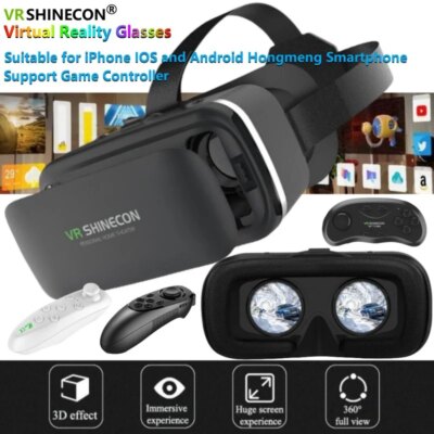 Virtual Reality VR Glasses IMAX Huge Screen 3D Glasses Google Cardboard Box VR Headset for 4.5-6.53" Phone,Support Game Joystick