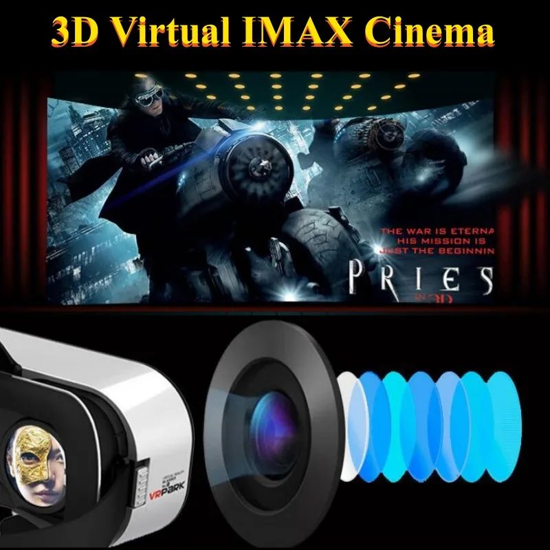 V5 Virtual Reality VR Glasses IMAX 3D HD Video Google Cardboard Box VR Headset Helmet for Max 6.7" Phone,Support Game Controller - Image 2