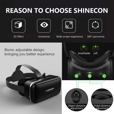 Shinecon VR Glasses Headset Virtual Reality Devices Lenses Goggles Helmet Viar 3D For Smartphones Smart Phone Headphones Hedset - Image 3