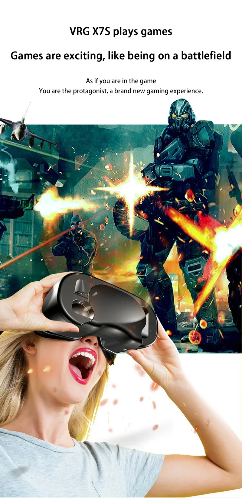 VRG Virtual Reality 3D Glasses 100° Wide-Angle Head Mounted Digital Glasses Compatible With Up To 7-Inch Screen Phones