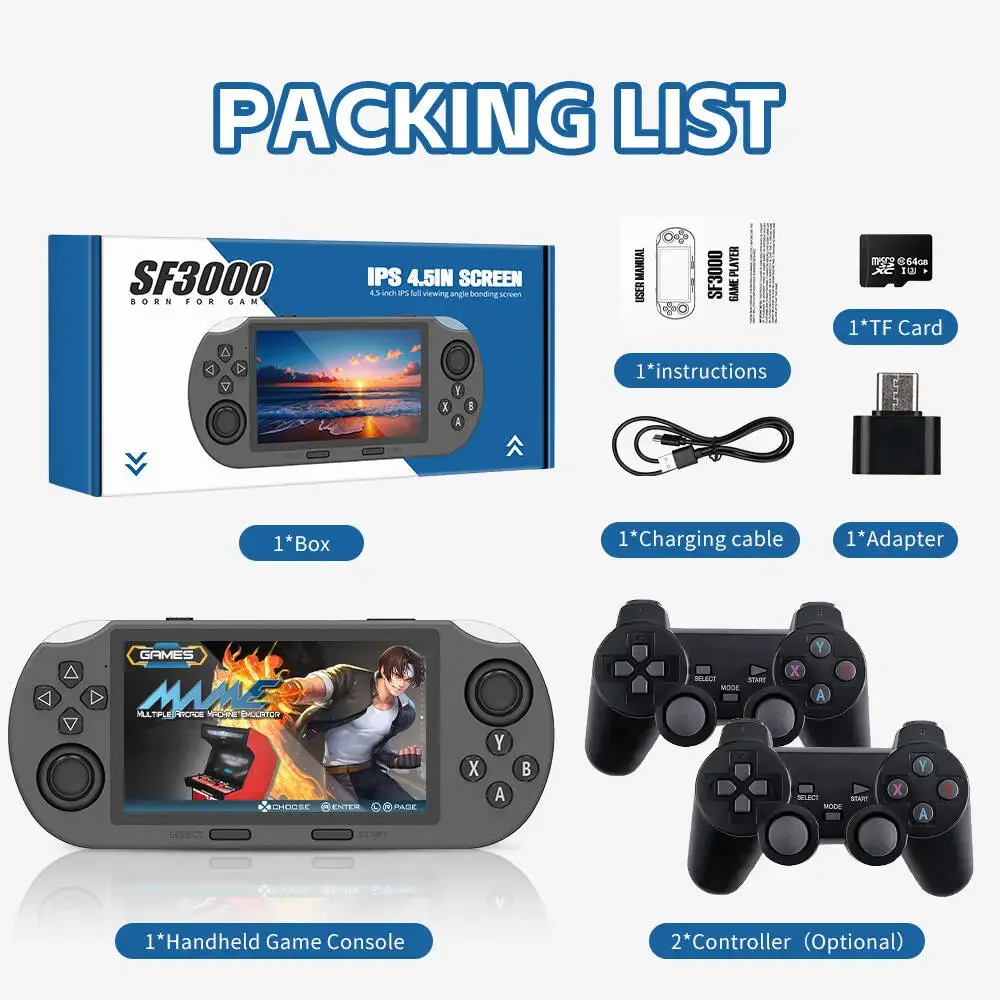 SF3000 Portable Mini Handheld Game Player 4.5 Inch IPS Screen Retro Video Game Console Built-in 20000+ Games for PS1/GBA/SFC SF3000 Portable Mini Handheld Game Player 4.5 Inch IPS Screen Retro Video Game Console Built-in 20000+ Games for PS1/GBA/SFC