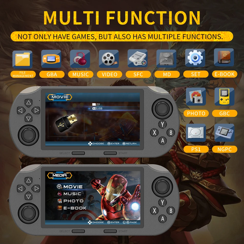 SF3000 Portable Mini Handheld Game Player 4.5 Inch IPS Screen Retro Video Game Console Built-in 20000+ Games for PS1/GBA/SFC SF3000 Portable Mini Handheld Game Player 4.5 Inch IPS Screen Retro Video Game Console Built-in 20000+ Games for PS1/GBA/SFC