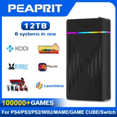 PEAPRIT 12TB Gaming HDD with Hyperspin Launchbox Retrobat Playnite 10K+ Retro Video Games Console for PS3/PS2/PS/Wii/WIIU/SWITCH