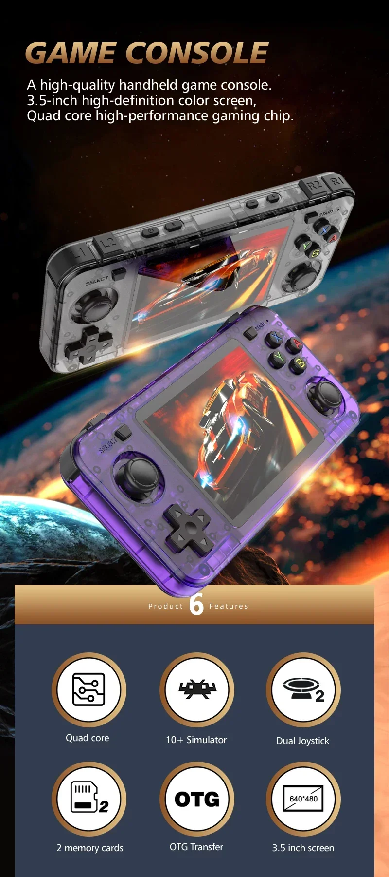 BOYHOM R36H Dual-RAM & Genuine Linux ARKOS Retro Handheld Classic Game Consoles 3.5 inch IPS Screen Portable Video Player