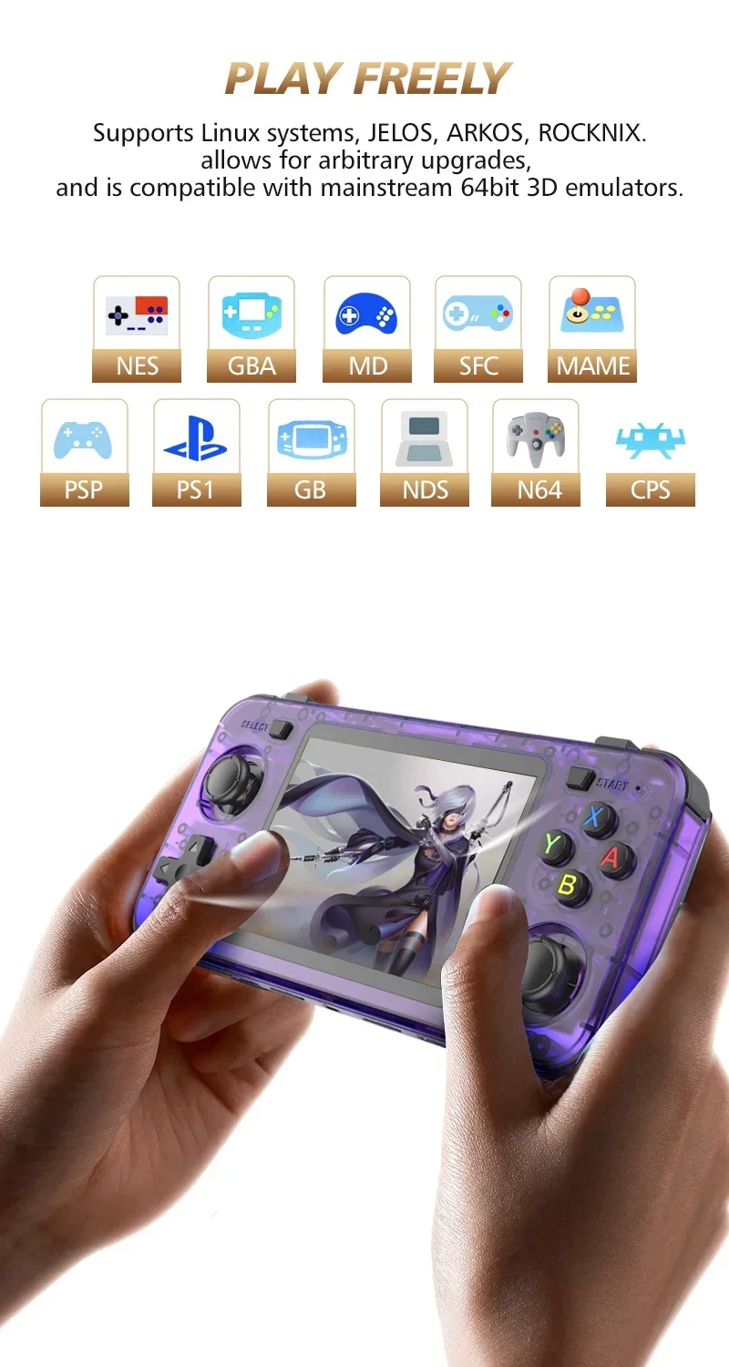 BOYHOM R36H Dual-RAM & Genuine Linux ARKOS Retro Handheld Classic Game Consoles 3.5 inch IPS Screen Portable Video Player