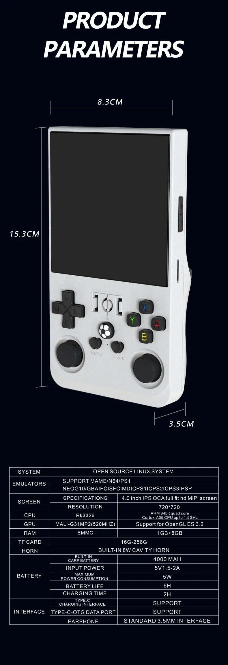 R36 Max Console Handheld Game Players 4inch IPS Screen Open Source Console Retro Pocket Video Player 64G/128G Up to 22000+ Games