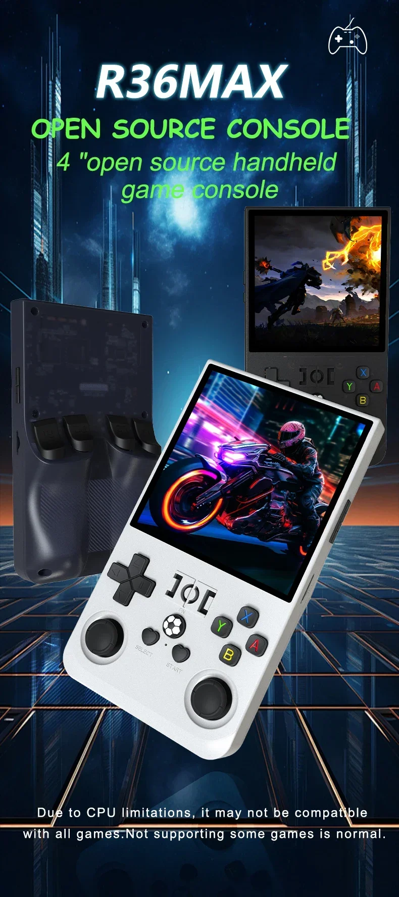 R36 Max Console Handheld Game Players 4inch IPS Screen Open Source Console Retro Pocket Video Player 64G/128G Up to 22000+ Games