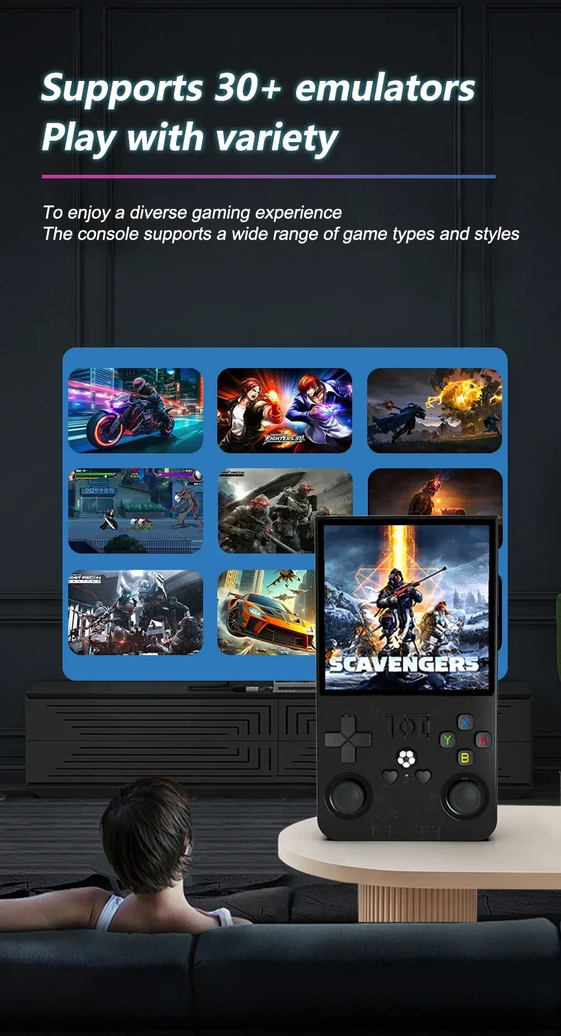 R36 Max Console Handheld Game Players 4inch IPS Screen Open Source Console Retro Pocket Video Player 64G/128G Up to 22000+ Games