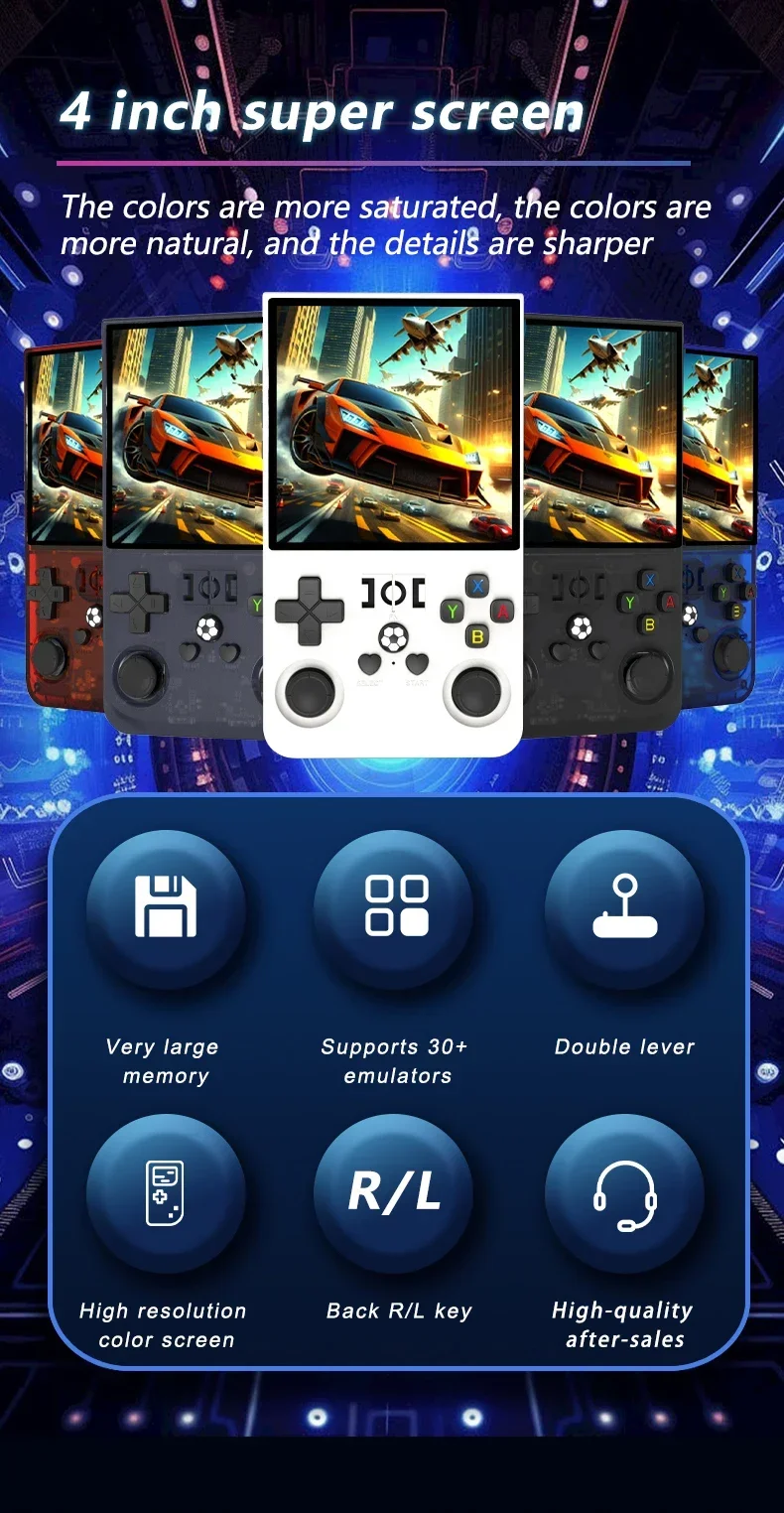 R36 Max Console Handheld Game Players 4inch IPS Screen Open Source Console Retro Pocket Video Player 64G/128G Up to 22000+ Games