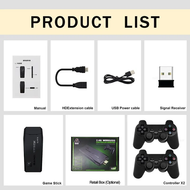 Video Game Console Built-in 20000+ Games Retro Handheld Game Player 64G 4K TV Game Stick 2.4G Wireless Controller Gamepad Video Game Console Built-in 20000+ Games Retro Handheld Game Player 64G 4K TV Game Stick 2.4G Wireless Controller Gamepad