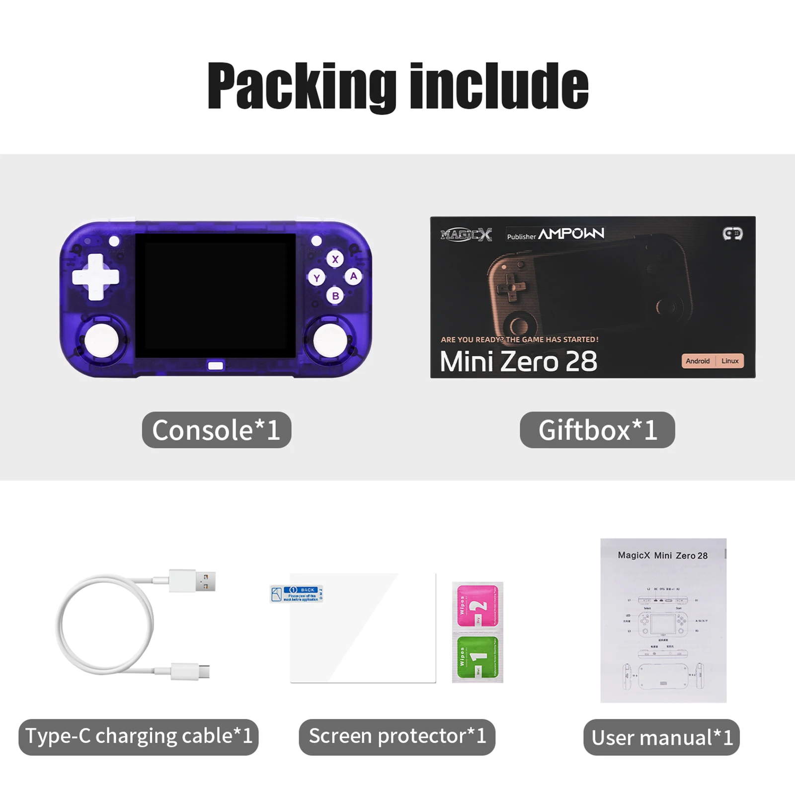 AMPOWN Mini Zero 28 Handheld Game Players Consoles 2.8 Inch IPS OCA Viewing Angle Portable Retro Video Game Android System Gift
