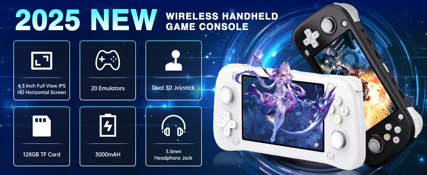 XF43 128G Handheld Video Game Console Retro Gaming Retroid Pocket 4.3 Inch IPS Screen Built-in 22000+ Classic Games 20 Emulators