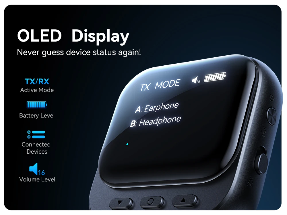Joyroom 2-IN-1 Bluetooth 5.4 Transmitter Receiver 400mAh AUX Car Adapter With LED Display for Car Music/Hands-Free Calls