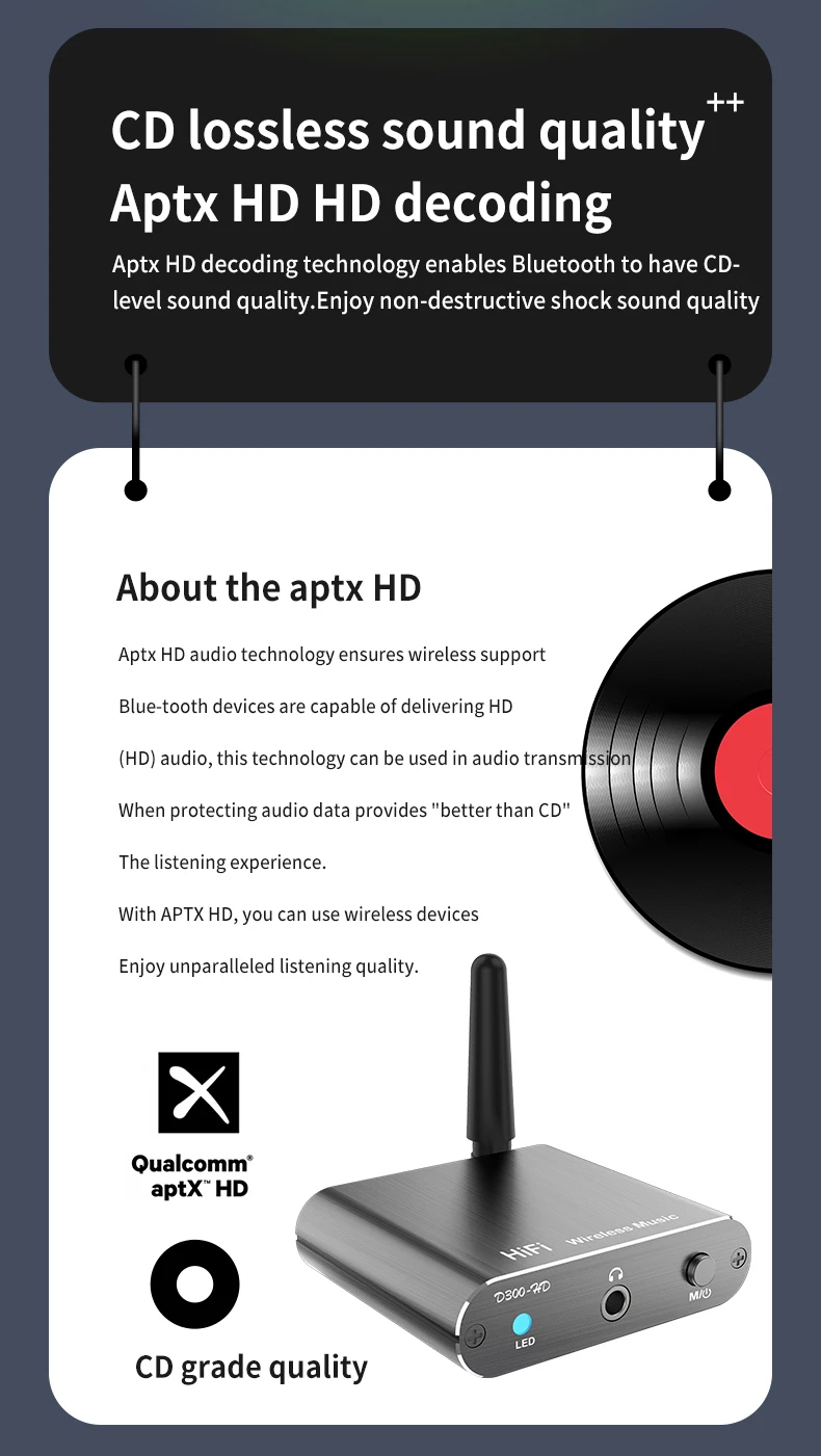 Qualcomm APTX-HD Bluetooth 5.2 Audio Receiver Hifi Stereo Music CD-Quality Sound 3.5mm AUX Coaxial Optical Fiber Wirelss Adapter Qualcomm APTX-HD Bluetooth 5.2 Audio Receiver Hifi Stereo Music CD-Quality Sound 3.5mm AUX Coaxial Optical Fiber Wirelss Adapter