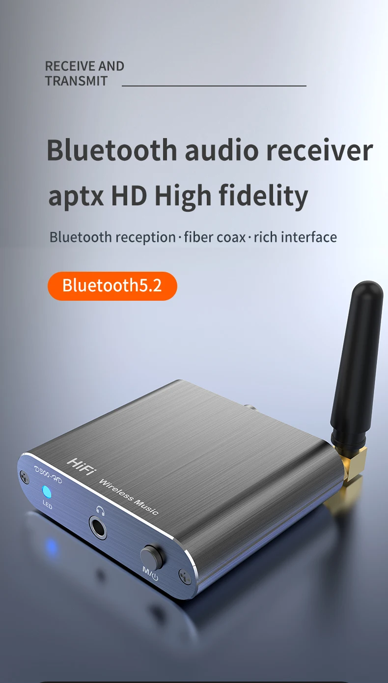 Qualcomm APTX-HD Bluetooth 5.2 Audio Receiver Hifi Stereo Music CD-Quality Sound 3.5mm AUX Coaxial Optical Fiber Wirelss Adapter Qualcomm APTX-HD Bluetooth 5.2 Audio Receiver Hifi Stereo Music CD-Quality Sound 3.5mm AUX Coaxial Optical Fiber Wirelss Adapter