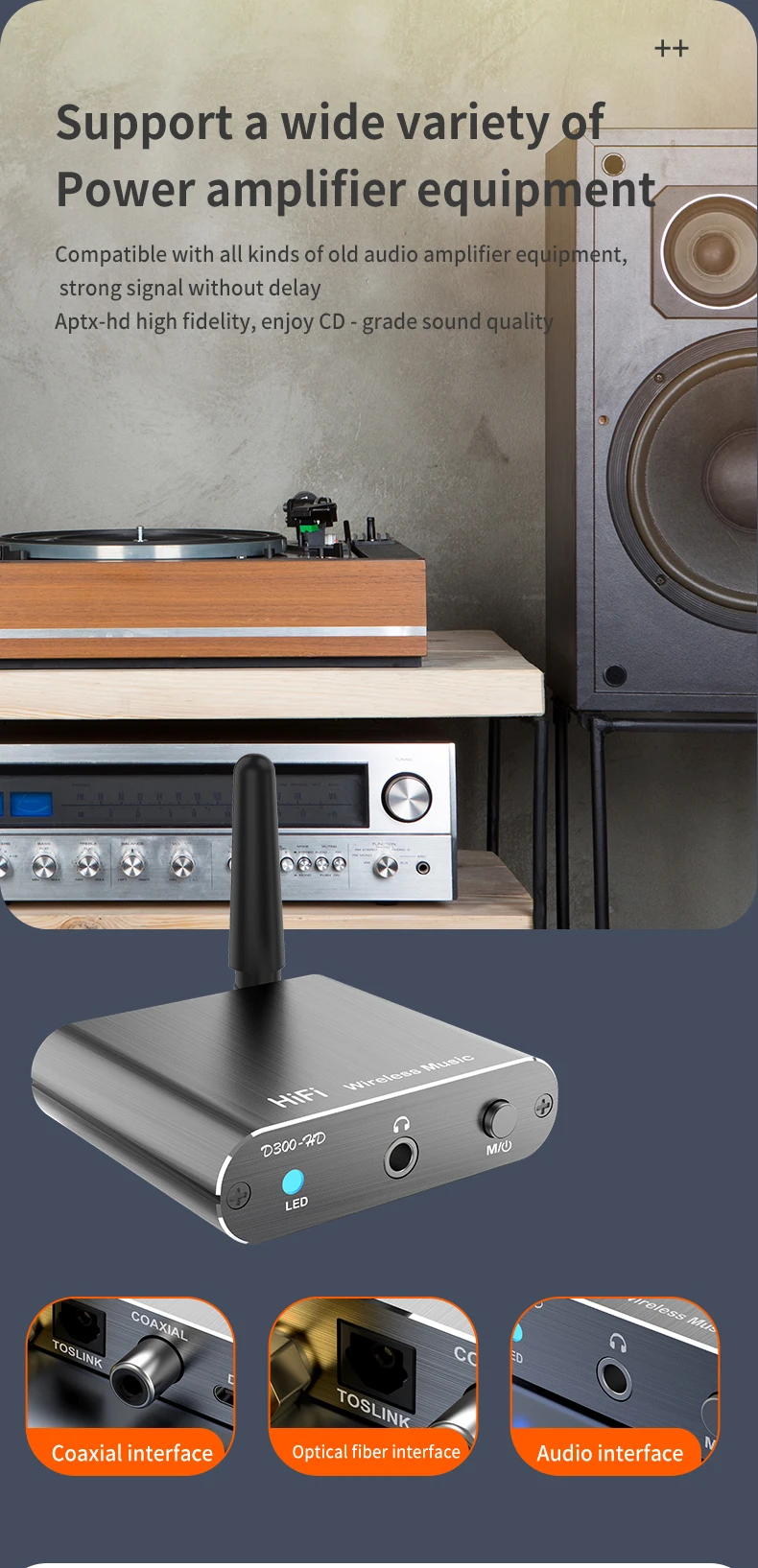 Qualcomm APTX-HD Bluetooth 5.2 Audio Receiver Hifi Stereo Music CD-Quality Sound 3.5mm AUX Coaxial Optical Fiber Wirelss Adapter Qualcomm APTX-HD Bluetooth 5.2 Audio Receiver Hifi Stereo Music CD-Quality Sound 3.5mm AUX Coaxial Optical Fiber Wirelss Adapter