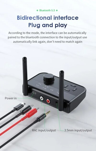 Bluetooth 5.3 Audio Transmitter Receiver Wireless Music Adapter Pair 2 Devices BT 5.0 3.5mm Aux Jack RCA For TV Car PC Headphone - Image 6