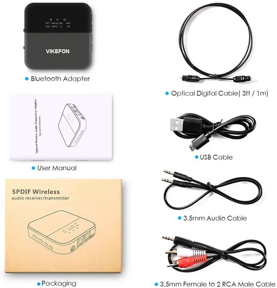 Bluetooth 5.0 Audio Transmitter Receiver AptX HD LL Low Latency CSR8675 Wireless Adapter RCA SPDIF 3.5mm Aux Jack for TV PC Car