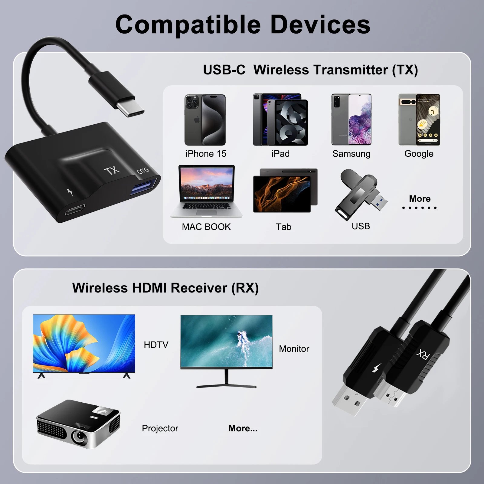 Wireless USB C to HDMI transmitter and receiver Adapter/Wireless display adapter Extender TV Suitable for iPhone 15 /Macbook Wireless USB C to HDMI transmitter and receiver Adapter/Wireless display adapter Extender TV Suitable for iPhone 15 /Macbook