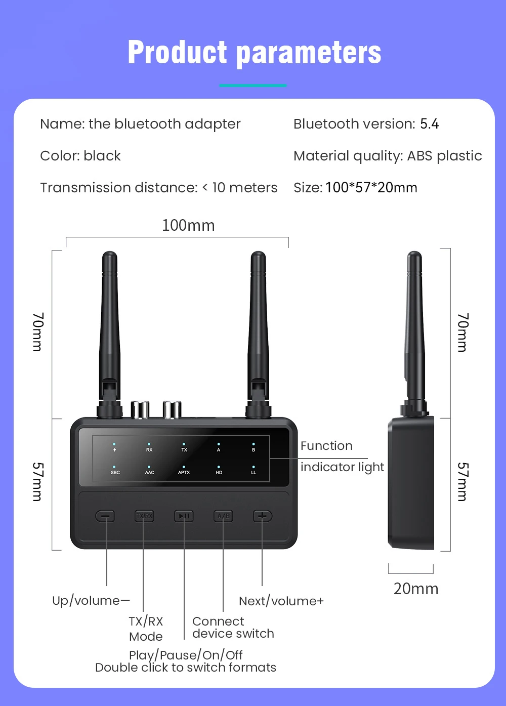 Bluetooth 5.4 Receiver Transmitter aptX HD/LL Low Latency 3.5mm AUX RCA Wireless Audio Adapter Connect two Bluetooth devices