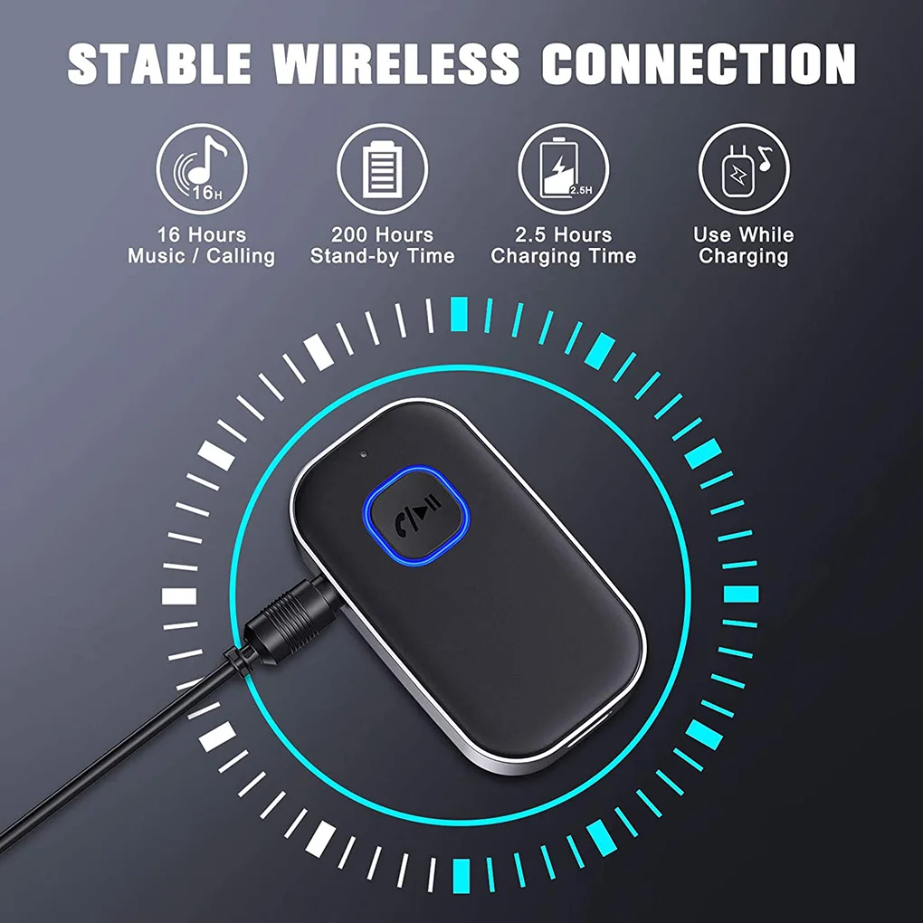J22 Bluetooth Receiver AUX Wireless Bluetooth 5.0 Car Adapter Portable Wireless Audio Adapter 3.5mm Aux with Microphone
