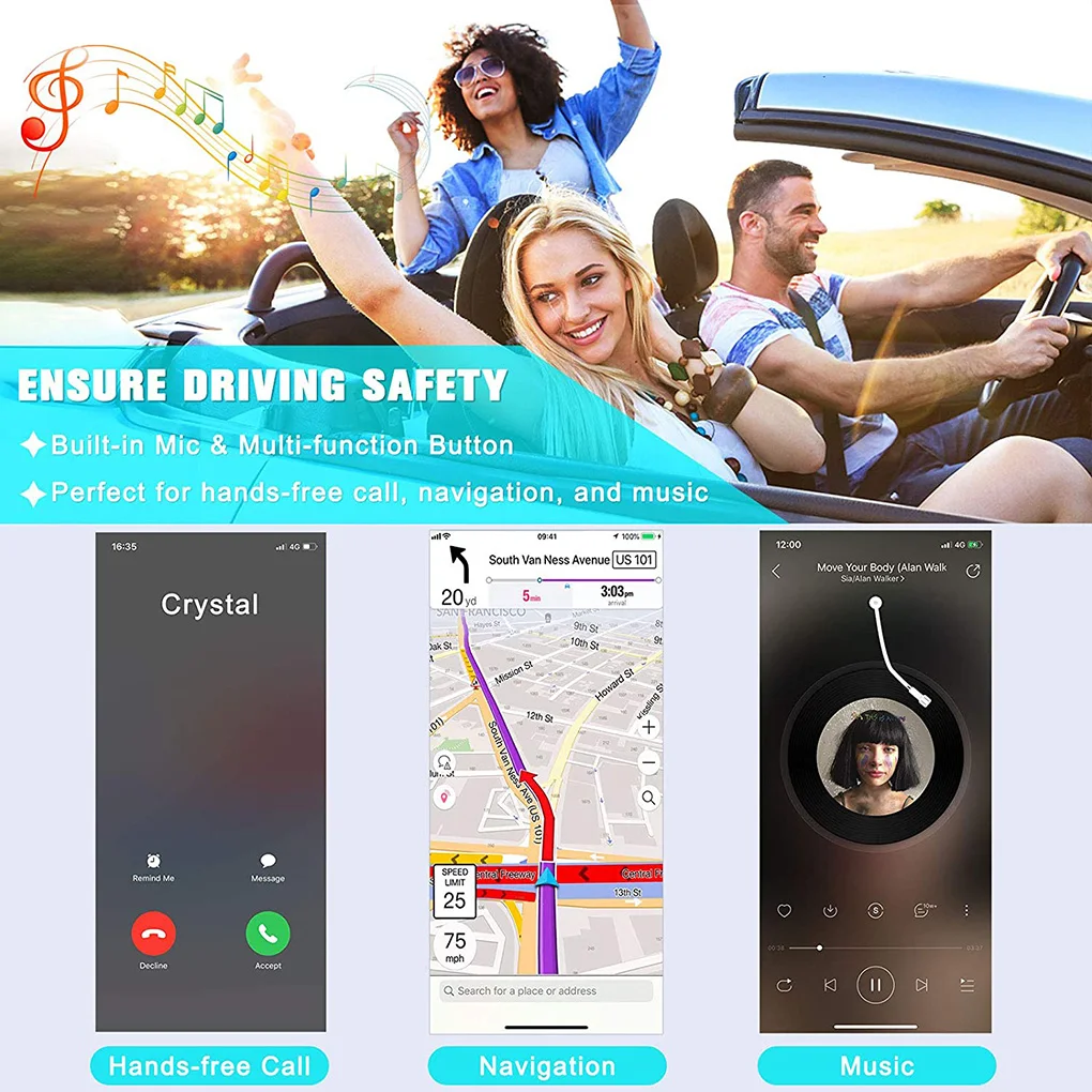 J22 Bluetooth Receiver AUX Wireless Bluetooth 5.0 Car Adapter Portable Wireless Audio Adapter 3.5mm Aux with Microphone