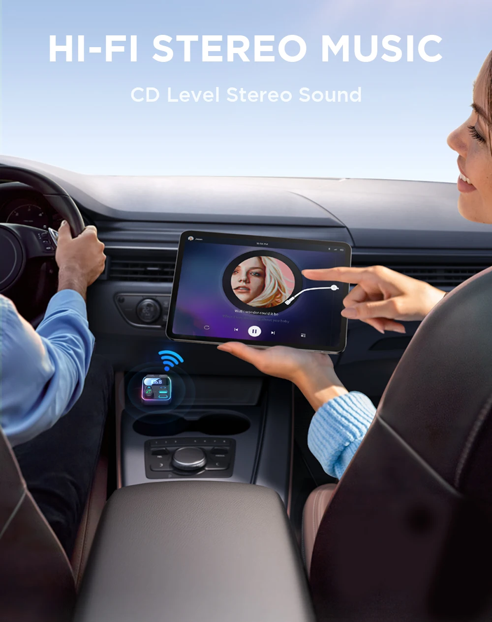JOYROOM 48W Bluetooth 5.3 Car FM Transmitter Dual Mics PD&QC 3.0 Car Fast Charging Charger Adapter U Disk Hands-Free Calling