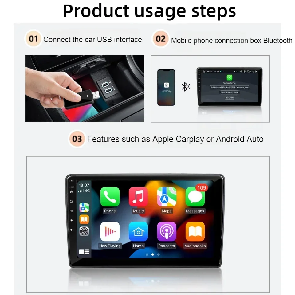 2 in 1 Wireless Carplay Adapter for Apple IOS Android Auto Smart USB Plug and Play Suitable for Most Car Models