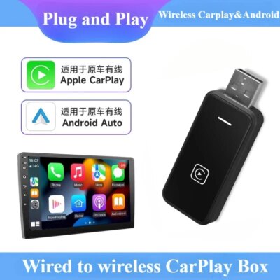 2 in 1 Wireless Carplay Adapter for Apple IOS Android Auto Smart USB Plug and Play Suitable for Most Car Models
