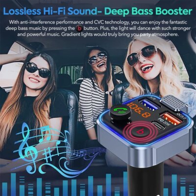 Bluetooth Adapter for Car, Wireless FM Radio Transmitter, Handsfree Calling & Audio Receiver, MP3 Music Player, PD 20W QC 18W - Image 4