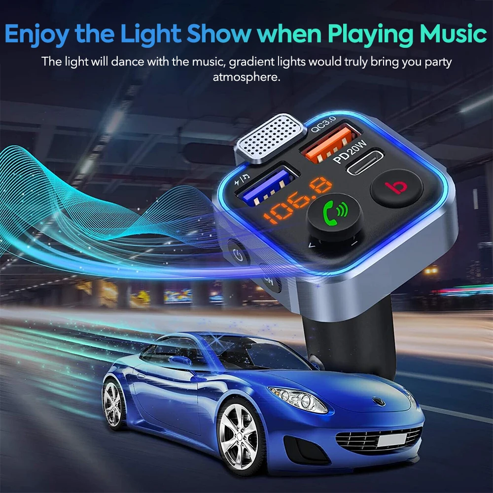 Bluetooth Adapter for Car, Wireless FM Radio Transmitter, Handsfree Calling & Audio Receiver, MP3 Music Player, PD 20W QC 18W
