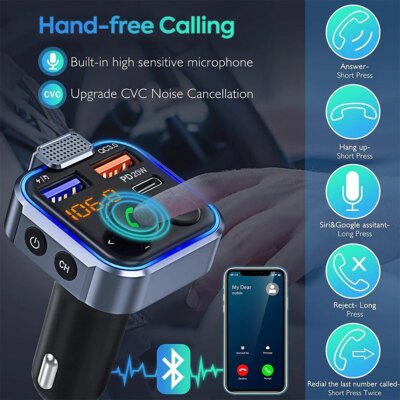 Bluetooth Adapter for Car, Wireless FM Radio Transmitter, Handsfree Calling & Audio Receiver, MP3 Music Player, PD 20W QC 18W - Image 5