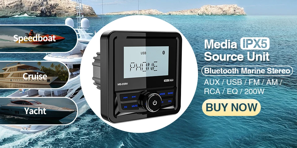 Boat Radio Media Player Marine Stereo MP3 Waterproof Bluetooth Audio Radio FM AM Receiver Fit for Harvesters ATV UTV SPA RZR