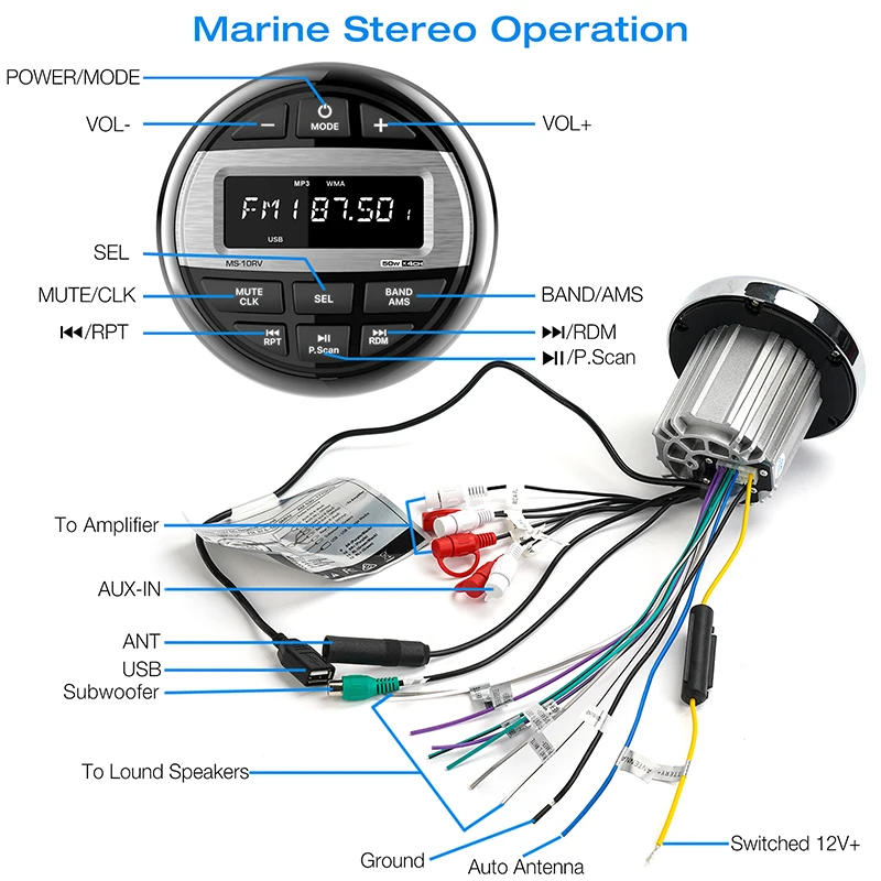 Boat Radio Media Player Marine Stereo MP3 Waterproof Bluetooth Audio Radio FM AM Receiver Fit for Harvesters ATV UTV SPA RZR Boat Radio Media Player Marine Stereo MP3 Waterproof Bluetooth Audio Radio FM AM Receiver Fit for Harvesters ATV UTV SPA RZR