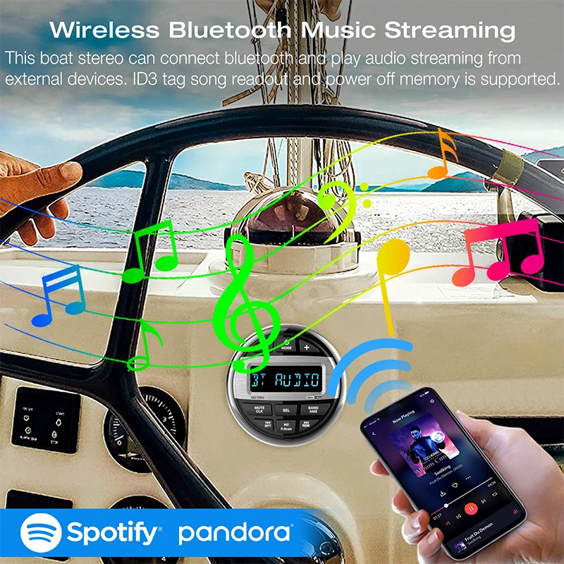 Boat Radio Media Player Marine Stereo MP3 Waterproof Bluetooth Audio Radio FM AM Receiver Fit for Harvesters ATV UTV SPA RZR Boat Radio Media Player Marine Stereo MP3 Waterproof Bluetooth Audio Radio FM AM Receiver Fit for Harvesters ATV UTV SPA RZR