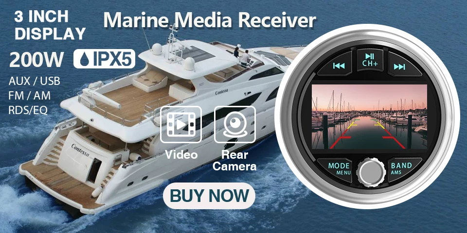 Boat Radio Media Player Marine Stereo MP3 Waterproof Bluetooth Audio Radio FM AM Receiver Fit for Harvesters ATV UTV SPA RZR