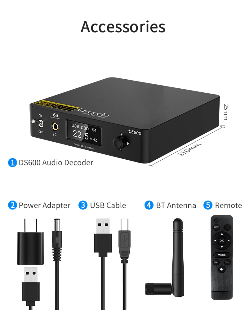 1Mii DS600 Hi-Res DAC DSD512 & PCM 32bit/768kHz XMOS XU208 & 2 X ES9038Q2M D Class Amplifier Bluetooth Audio Receiver 1Mii DS600 Hi-Res DAC DSD512 & PCM 32bit/768kHz XMOS XU208 & 2 X ES9038Q2M D Class Amplifier Bluetooth Audio Receiver