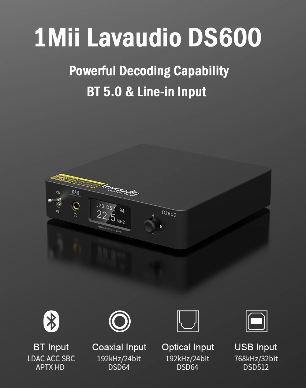 1Mii DS600 Hi-Res DAC DSD512 & PCM 32bit/768kHz XMOS XU208 & 2 X ES9038Q2M D Class Amplifier Bluetooth Audio Receiver 1Mii DS600 Hi-Res DAC DSD512 & PCM 32bit/768kHz XMOS XU208 & 2 X ES9038Q2M D Class Amplifier Bluetooth Audio Receiver